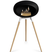 Le Feu Black Dome Bioethanol Fireplace ground high white bowl, soaptreated legs and rose gold burner