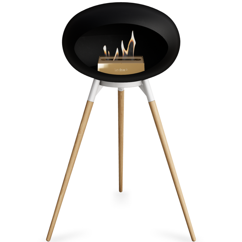 Le Feu Black Dome Bioethanol Fireplace ground high white bowl, soaptreated legs and rose gold burner