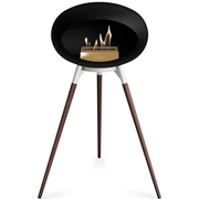 Le Feu Black Dome Bioethanol Fireplace ground high white bowl, smoked legs and rose gold burner