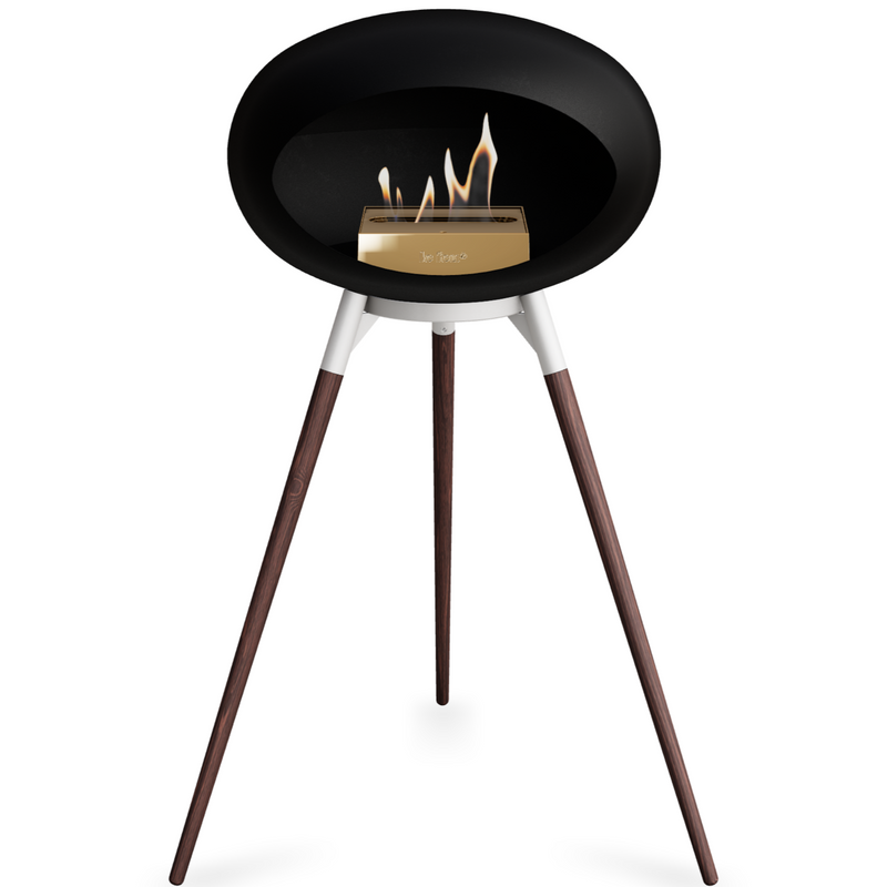 Le Feu Black Dome Bioethanol Fireplace ground high white bowl, smoked legs and rose gold burner