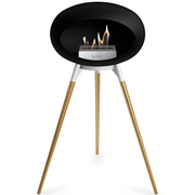 Le Feu Black Dome Bioethanol Fireplace ground high white bowl, rose gold legs and steel burner