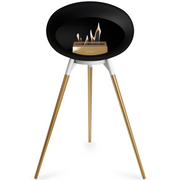 Le Feu Black Dome Bioethanol Fireplace ground high white bowl, rose gold legs and rose gold burner