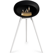 Le Feu Black Dome Bioethanol Fireplace ground high white bowl, white legs and rose gold burner