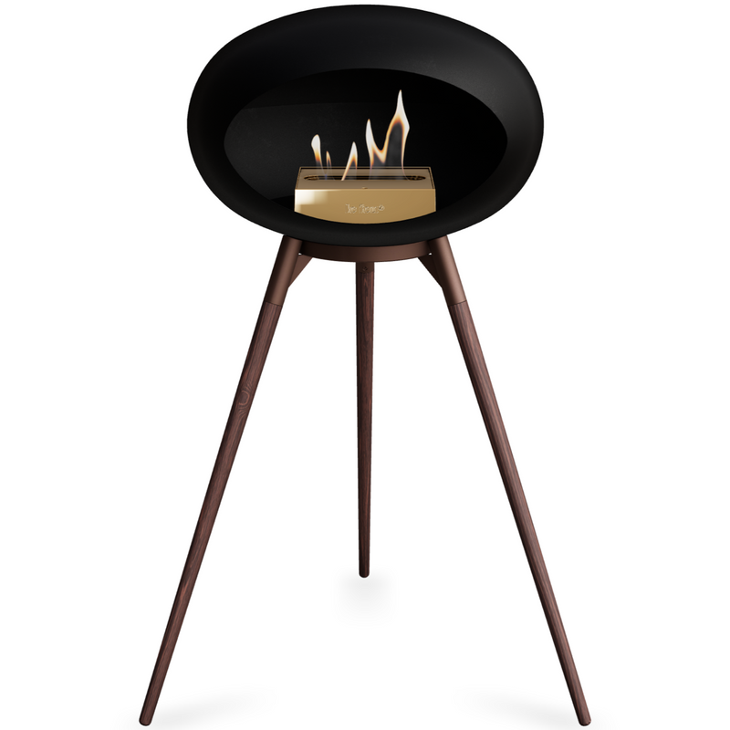 Le Feu Black Dome Bioethanol Fireplace ground high mocca bowl, smoked legs and rose gold burner