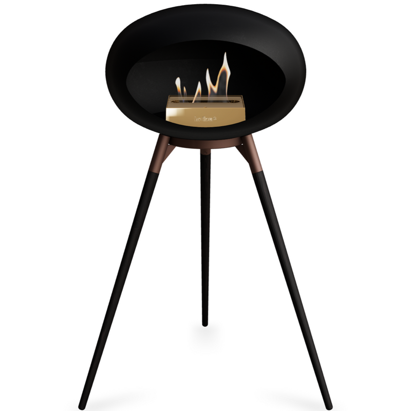 Le Feu Black Dome Bioethanol Fireplace ground high mocca bowl, black legs and rose gold burner