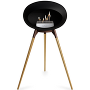 Le Feu Black Dome Bioethanol Fireplace ground high mocca bowl, rose gold legs and steel burner