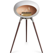 Le Feu White Dome Bioethanol Fireplace ground high polished steel bowl, smoked legs and rose gold burner