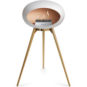 Le Feu White Dome Bioethanol Fireplace ground high rose gold bowl, rose gold legs and steel burner