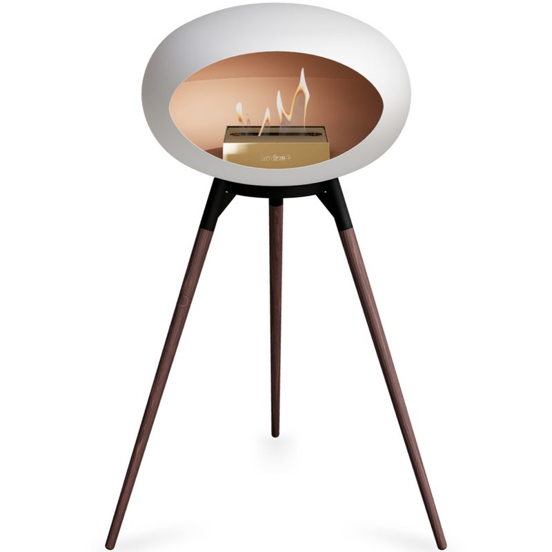 Le Feu White Dome Bioethanol Fireplace ground high black bowl, smoked legs and rose gold burner