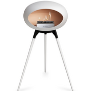 Le Feu White Dome Bioethanol Fireplace ground high black bowl, white legs and steel burner