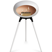 Le Feu White Dome Bioethanol Fireplace ground high black bowl, white legs and rose gold burner