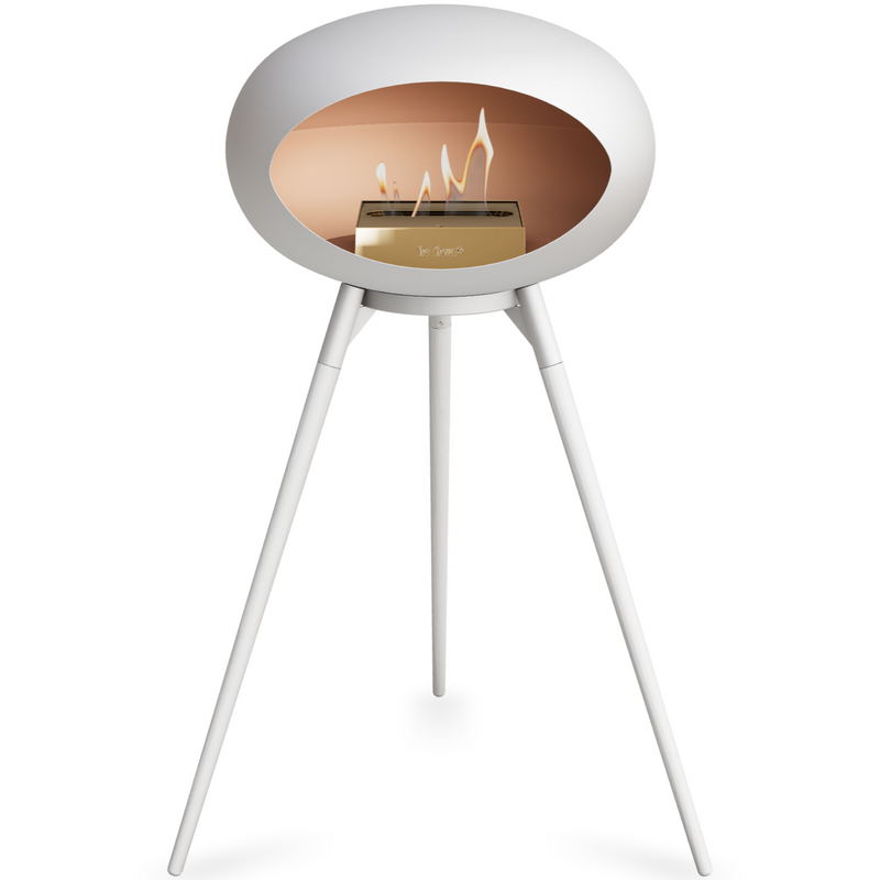 Le Feu White Dome Bioethanol Fireplace ground high white bowl, white legs and rose gold burner