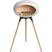 Le Feu White Dome Bioethanol Fireplace ground high mocca bowl, soaptreated legs and rose gold burner