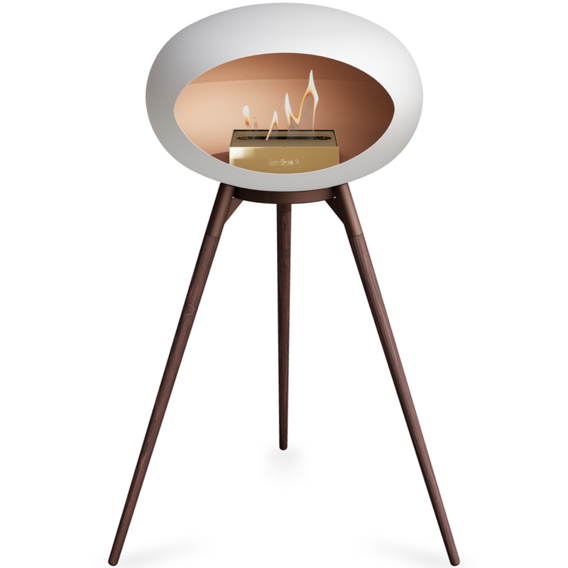 Le Feu White Dome Bioethanol Fireplace ground high mocca bowl, smoked legs and rose gold burner