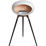 Le Feu White Dome Bioethanol Fireplace ground high mocca bowl, black legs and steel burner