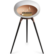 Le Feu White Dome Bioethanol Fireplace ground high mocca bowl, black legs and rose gold burner