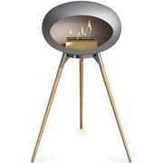 Le Feu Nickle Dome Bioethanol Fireplace ground high polished steel bowl, soaptreated legs and rose gold burner