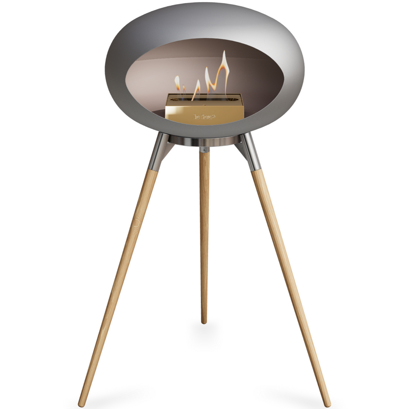 Le Feu Nickle Dome Bioethanol Fireplace ground high polished steel bowl, soaptreated legs and rose gold burner