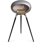 Le Feu Nickle Dome Bioethanol Fireplace ground high polished steel bowl, black legs and rose gold burner