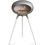 Le Feu Nickle Dome Bioethanol Fireplace ground high polished steel bowl, white legs and rose gold burner