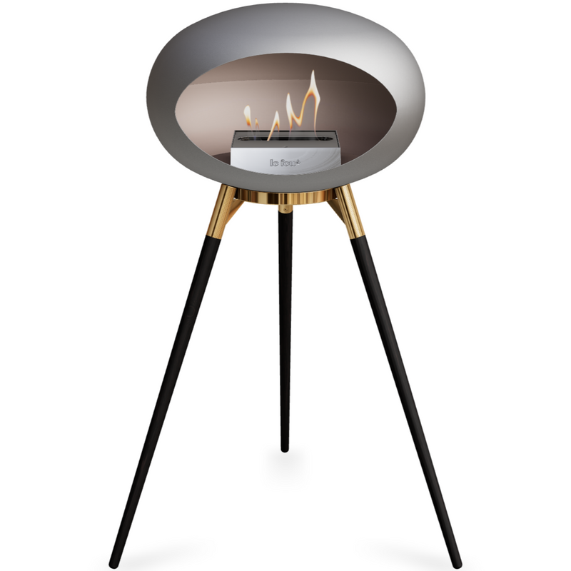 Le Feu Nickle Dome Bioethanol Fireplace ground high rose gold bowl, black legs and steel burner