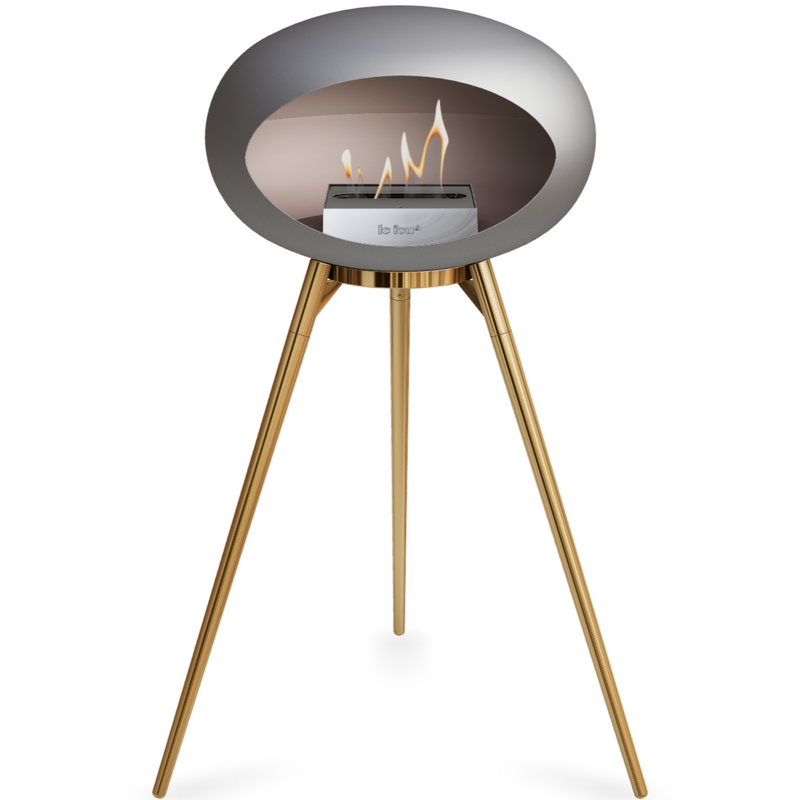 Le Feu Nickle Dome Bioethanol Fireplace ground high rose gold bowl, rose gold legs and steel burner