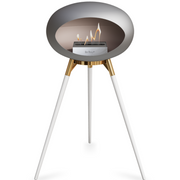 Le Feu Nickle Dome Bioethanol Fireplace ground high rose gold bowl, white legs and steel burner