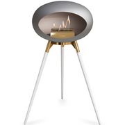 Le Feu Nickle Dome Bioethanol Fireplace ground high rose gold bowl, white legs and rose gold burner