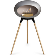 Le Feu Nickle Dome Bioethanol Fireplace ground high black bowl, soaptreated legs and rose gold burner