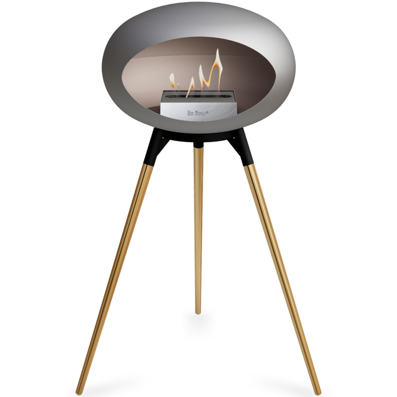 Le Feu Nickle Dome Bioethanol Fireplace ground high black bowl, rose gold legs and steel burner
