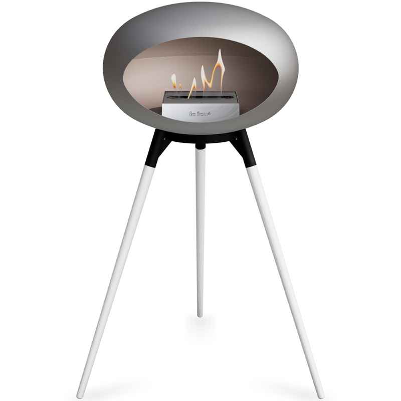 Le Feu Nickle Dome Bioethanol Fireplace ground high black bowl, white legs and steel burner