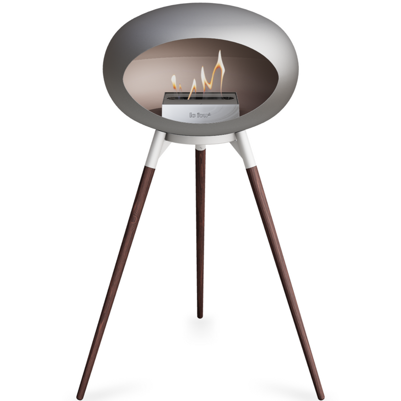 Le Feu Nickle Dome Bioethanol Fireplace ground high white bowl, smoked legs and steel burner