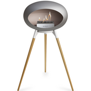Le Feu Nickle Dome Bioethanol Fireplace ground high white bowl, rose gold legs and steel burner