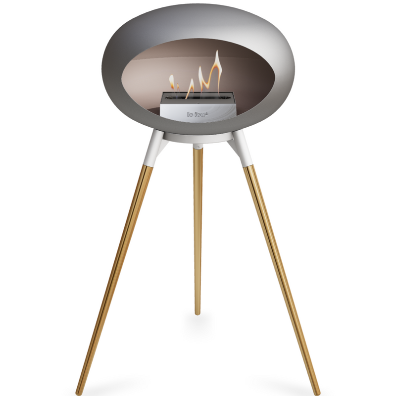 Le Feu Nickle Dome Bioethanol Fireplace ground high white bowl, rose gold legs and steel burner