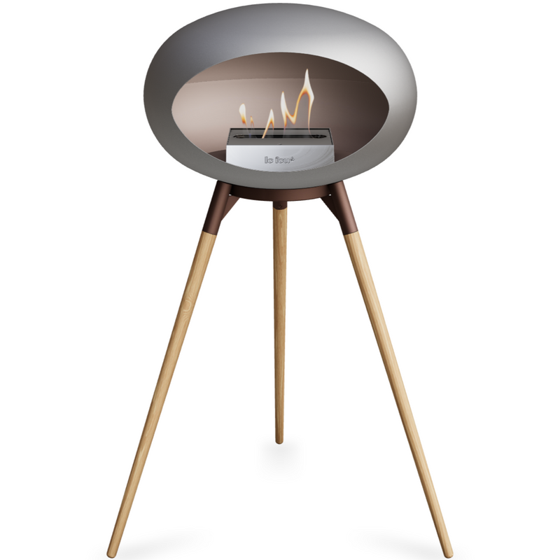 Le Feu Nickle Dome Bioethanol Fireplace ground high mocca bowl, soaptreated legs and steel burner