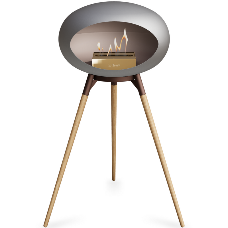 Le Feu Nickle Dome Bioethanol Fireplace ground high mocca bowl, soaptreated legs and rose gold burner