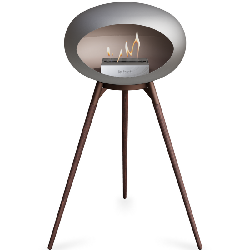 Le Feu Nickle Dome Bioethanol Fireplace ground high mocca bowl, smoked legs and steel burner