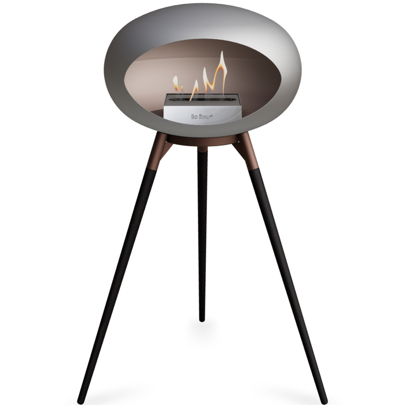 Le Feu Nickle Dome Bioethanol Fireplace ground high mocca bowl, black legs and steel burner