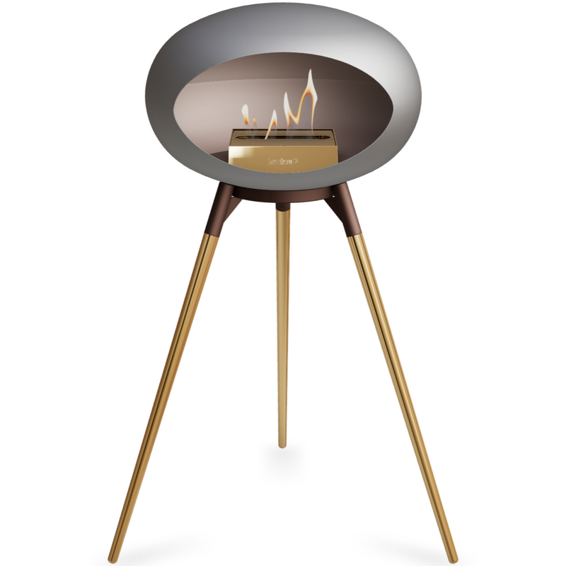 Le Feu Nickle Dome Bioethanol Fireplace ground high mocca bowl, rose gold legs and rose gold burner