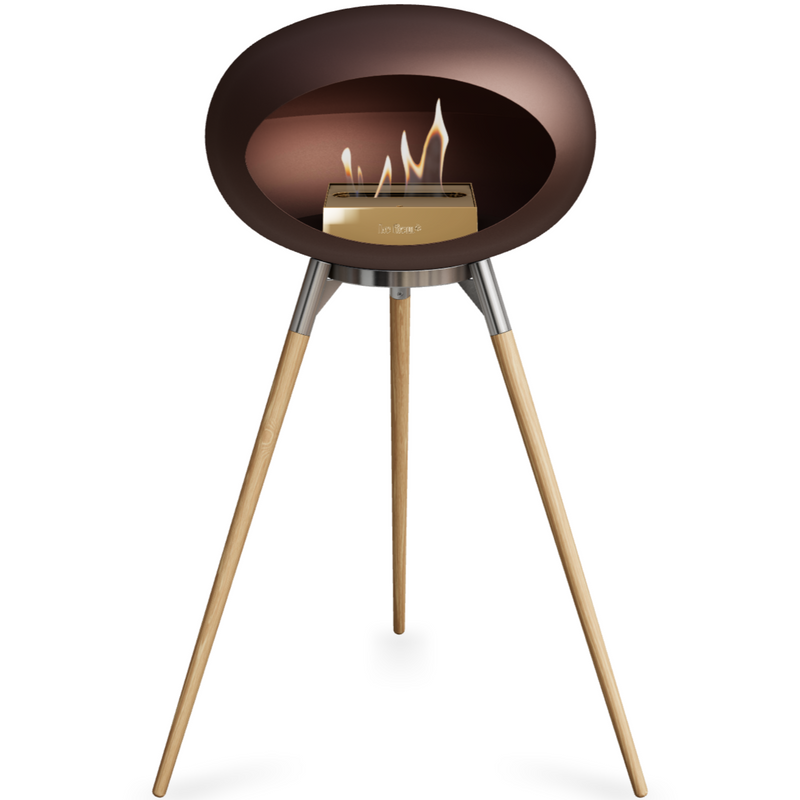 Le Feu Mocca Dome Bioethanol Fireplace ground high polished steel bowl, soaptreated legs and rose gold burner