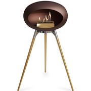 Le Feu Mocca Dome Bioethanol Fireplace ground high polished steel bowl, rose gold legs and rose gold burner