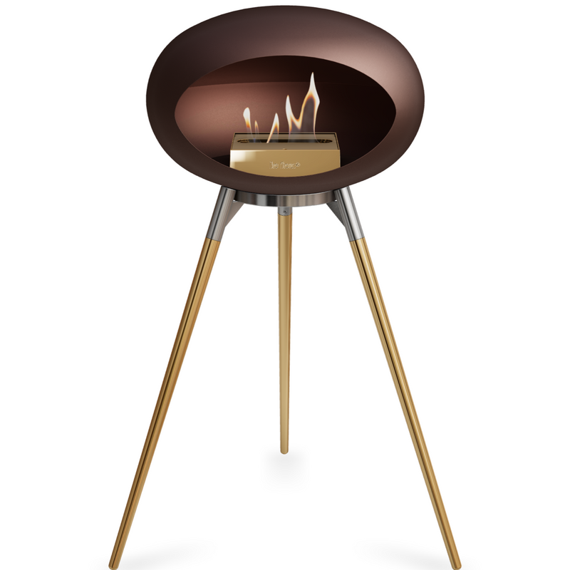 Le Feu Mocca Dome Bioethanol Fireplace ground high polished steel bowl, rose gold legs and rose gold burner