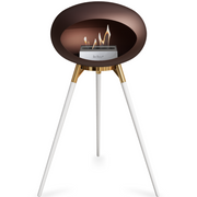 Le Feu Mocca Dome Bioethanol Fireplace ground high rose gold bowl, white legs and steel burner