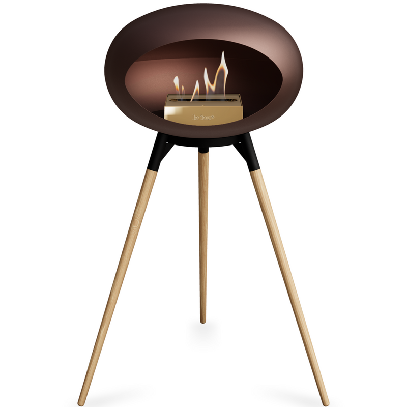 Le Feu Mocca Dome Bioethanol Fireplace ground high black bowl, soaptreated legs and rose gold burner