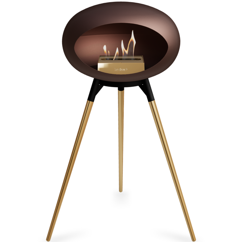 Le Feu Mocca Dome Bioethanol Fireplace ground high black bowl, rose gold legs and rose gold burner