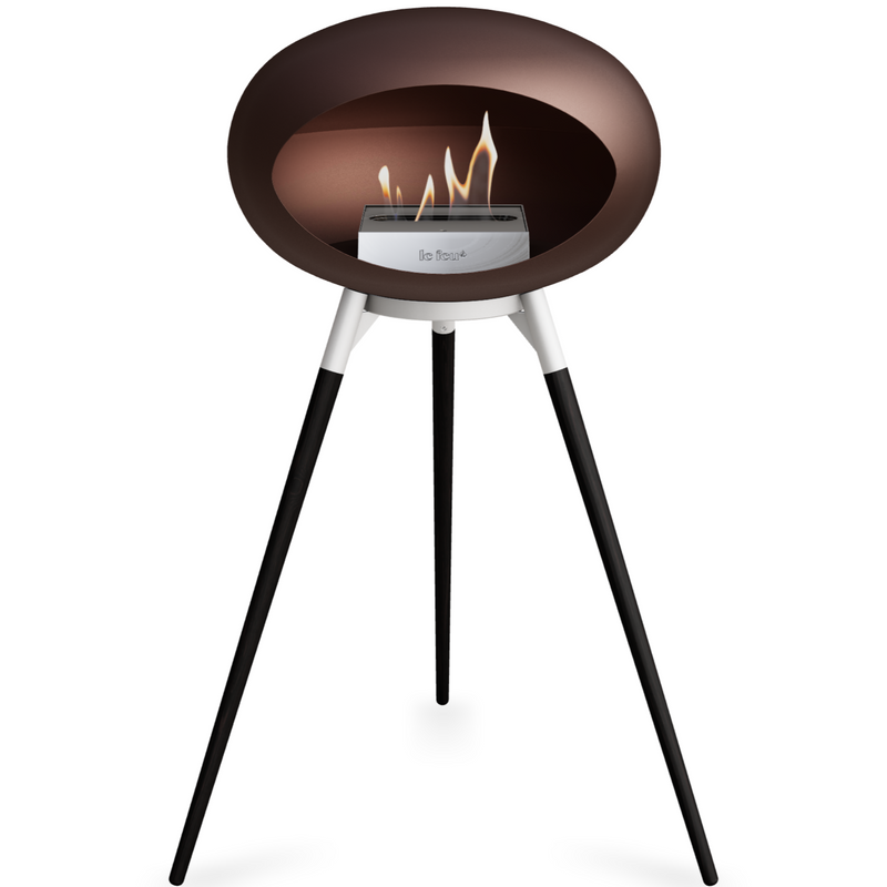 Le Feu Mocca Dome Bioethanol Fireplace ground high white bowl, black legs and steel burner