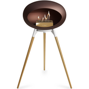 Le Feu Mocca Dome Bioethanol Fireplace ground high white bowl, rose gold legs and rose gold burner