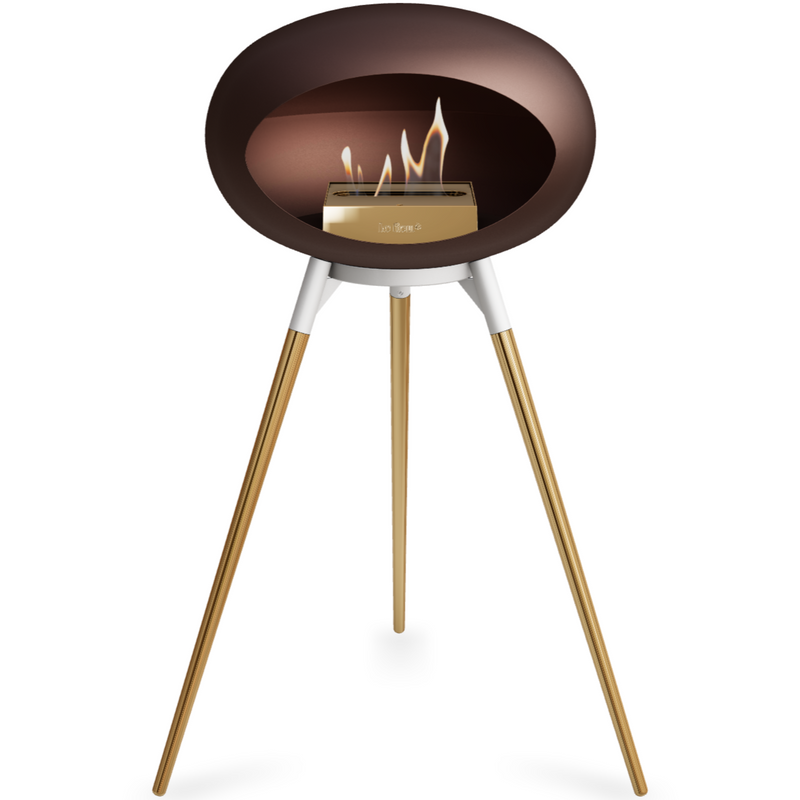 Le Feu Mocca Dome Bioethanol Fireplace ground high white bowl, rose gold legs and rose gold burner