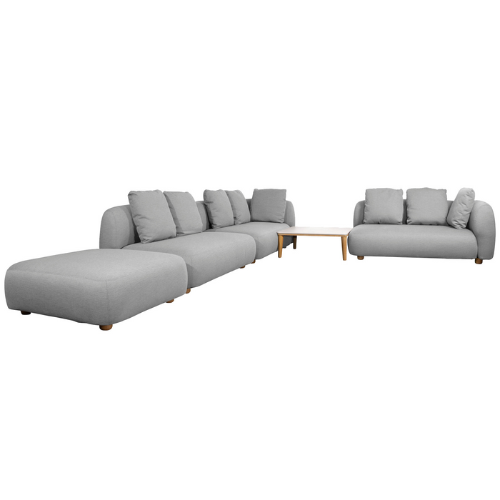 cane-line capture corner sofa with table, pouf & chaise lounge light grey, cane-line airtouch sofa