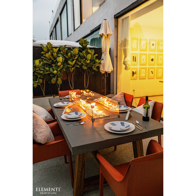 6 seater rectangular concrete dining table natural gas fire pit outdoor with outdoor furniture lifestyle